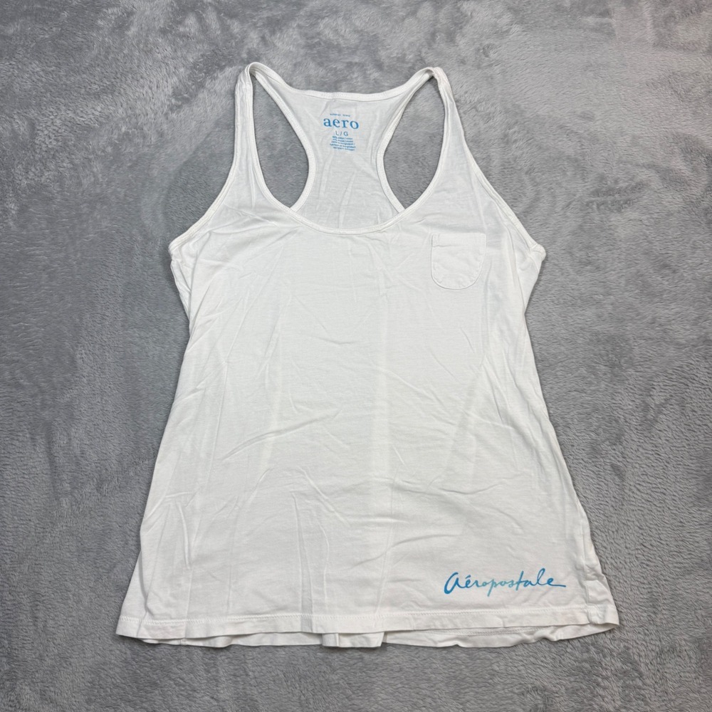 Aeropostale Tank Top Womens Large White Pocket Racerback Script Logo Y2K